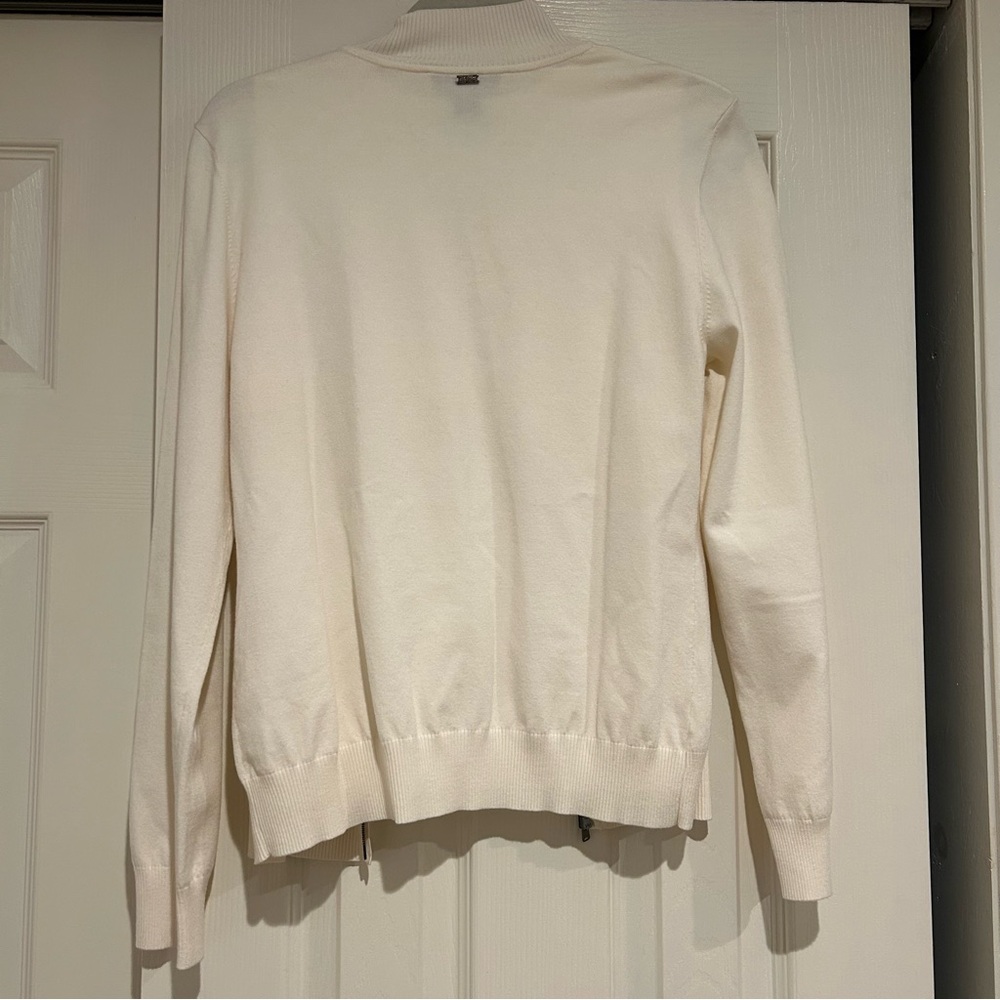 St. John Ivory Cardigan with Shimmering Silver Accents zip up sweater with tank - Picture 6 of 8